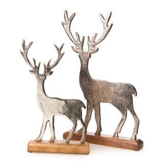 dekorative Deko-Hirsche Hirschfiguren als flache Silhouette aus Aluminium auf Holzfuß