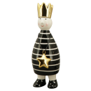stimmungsvolle Dekofigur König in schwarz creme mit goldener Krone und Sternchen aus Keramik