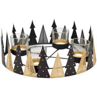 weihnachtlicher dekorativer Adventkranz Tannenwald aus Metall schwarz gold mit etwas Glitzer
