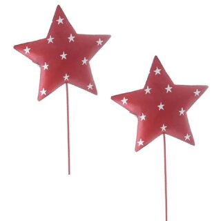 weihnachtlicher stimmungsvoller Deko-Stecker Garten-Stecker Stern rot mit weißen Sternchen Preis für 2 Stück