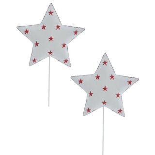 weihnachtlicher stimmungsvoller Deko-Stecker Garten-Stecker Stern weiß mit roten Sternchen Preis für 2 Stück