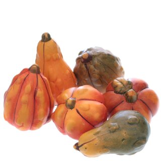dekoratives herbstliches Dekoobjekt Mini Kürbis aus orangefarbiger Keramik im 6-er Set