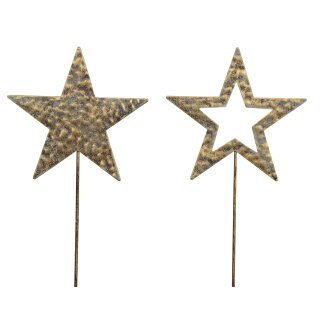 weihnachtlicher stimmungsvoller Deko-Stecker Garten-Stecker Stern Metall schwarz-gold matt gehämmert Preis für 2 Stück