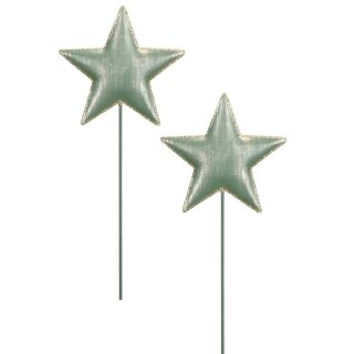 weihnachtlicher stimmungsvoller Deko-Stecker Garten-Stecker Stern Metall grün - gold mit etwas Glitzer Preis für 2 Stück