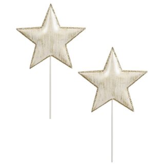 weihnachtlicher stimmungsvoller Deko-Stecker Garten-Stecker Stern Metall creme - gold mit etwas Glitzer Preis für 2 Stück