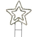 dekorative LED Leuchte doppelter Stern mit Tannendeko und Schnee mit 207 LED´s in warmweiß für innen und außen