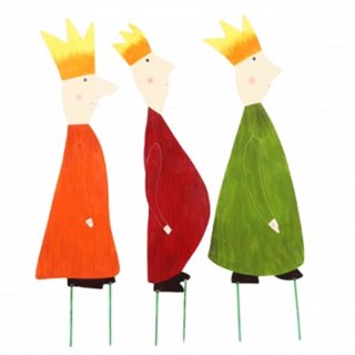 stimmungsvoller Blumenstecker Dekofigur König als flache Silhouette mit großer Krone aus Metall beidseitig farbig bemalt als 3-er Set
