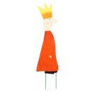 stimmungsvoller Blumenstecker Dekofigur König als flache Silhouette mit großer Krone aus Metall beidseitig farbig bemalt als 3-er Set