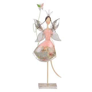 dekorative nostalgische Dekofigur Elfe mit silberner Krone und Schmetterlingsflügeln und grün rosa Schmetterling Metall rosa silber von Hand bemalt