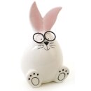 dekorativer niedlicher Osterhase als Ei mit Brille Keramik weiß-schwarz mit rosa Ohren
