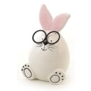 dekorativer niedlicher Osterhase als Ei mit Brille Keramik weiß-schwarz mit rosa Ohren