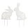 dekorativer Deko-Stecker Garten-Stecker Pick 2 x putzige Hasen mit ausgelasertem Schriftzug und Blumenmotiv Metall weiß im 2-er Set