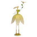 originelle dekorative Osterhasen-Dame aus Metall im Blütenkleid mit Blume aus Metall in gelb-grün oder rosa-weiß