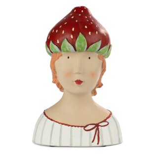 Ladykopf Dekokopf Dekobüste Dame mit Erdbeerhut und roter Schleife