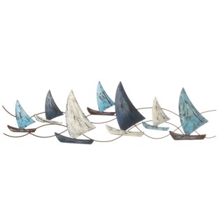 dekorative Wanddeko maritimes Wandobjekt aus Metall Motiv Segelboote grau-weiß-blau shabby Optik