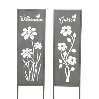 dekorativer Gartenstecker als Gartenschild mit Schriftzug "Garten" oder "Willkommen" Metall grau lackiert