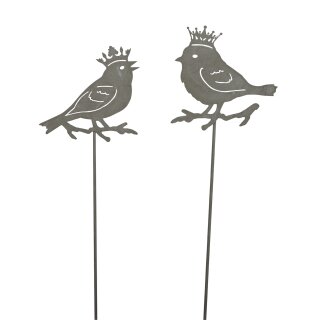 dekorativer Gartenstecker Silhouette 2 Vögel mit Krone Metall braun rostig im 2-er Set