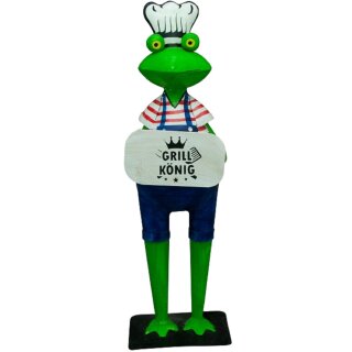 lustiger Deko-Frosch Garten-Frosch Dekofigur Grillfrosch mit Kochmütze und Schild GRILLKÖNIG Metall bemalt