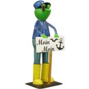 lustiger Deko-Frosch Garten-Frosch Dekofigur als Seebär in Gummistiefeln mit Käppi Pfeife und Schild MOIN MOIN