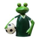 lustiger Zaunhocker Frosch im farbigen Trickot mit Fußball als Fußballfrosch Metall bemalt verschiedene Farben zur Auswahl