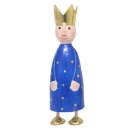 putzige kleine Dekofigur König zum stellen in azurblau silber creme mit goldener Krone aus Metall hergestellt in Handarbeit