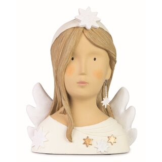 Ladykopf Dekokopf Dekobüste Engel mit weißen und goldenen Sternen und Flügeln