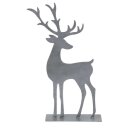 dekorativer Deko-Hirsch große Hirschfigur als flache Silhouette aus Metall in hellgrau