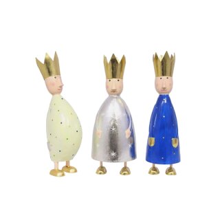 stimmungsvolle mittlere Dekofigur König zum stellen in azur silber creme mit goldener Krone aus Metall