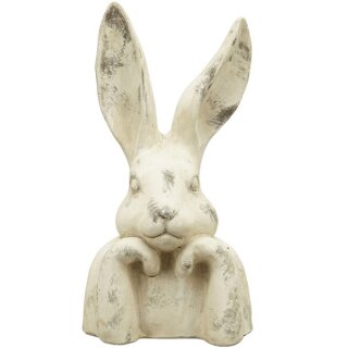 kleiner putziger origineller Osterhase als Büste Poly cremeweiß matt gefleckte shabby Vintage Optik