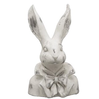 putziger origineller Osterhase als Büste mit Rüschenkragen Poly cremeweiß matt gefleckte shabby Vintage Optik