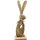 frühlingshafter dekorativer schlanker Osterhase als flache Silhouette aus gemasertem Holz mit mit Ostereianhänger aus Metall