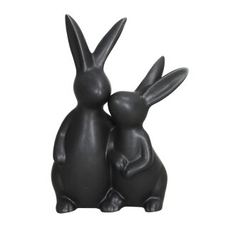 putzige originelle kuschelnde kleine Osterhasen aus Porzellan in schwarz matt als 2-er Figur