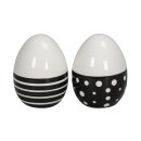 dekoratives frühlingshaftes Deko-Ei Oster-Ei Keramik schwarz weiß gemustert mit Punkten oder Streifen