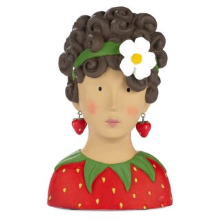 Ladykopf Dekokopf Dekobüste Dame mit Blütenstirnband und Erdbeerohrringen