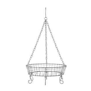 dekorative runde Kräuterkrone Küchenkrone aus Metalldraht als Hängekorb shabby hellgrau mit 6 Haken in Vintage Optik