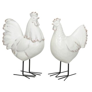 dekorativer Deko-Hahn Deko-Huhn als Gartendeko weiß - beige shabby Optik