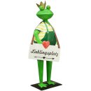 Dekofigur Dekofrosch Gartenfigur Frosch mit goldener Krone und Schild LIEBLINGSPLATZ mit rotem Herzchen