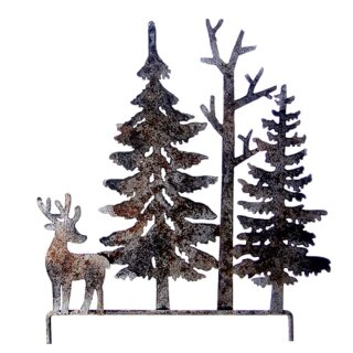 dekorativer herbstlicher Deko-Stecker Beet-Stecker Waldszene mit Hirsch Metall creme - rostfarbig vintage patiniert