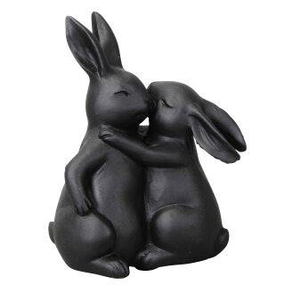 putzige originelle kuschelnde kleine Osterhasen aus Polystone in schwarz matt als 2-er Figur