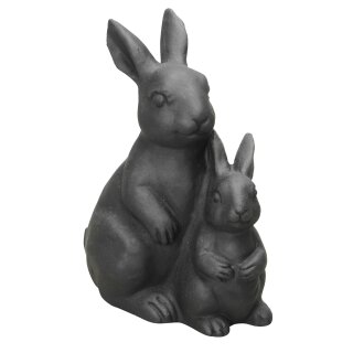 putzige originelle kuschelnde kleine Osterhasen aus Polystone in schwarz matt als 2-er Figur