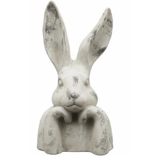 großer putziger origineller Osterhase als Büste Poly cremeweiß-grau matt gefleckte shabby Vintage Optik