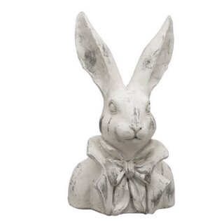putziger origineller Osterhase als Büste mit Rüschenkragen Poly cremeweiß matt gefleckte shabby Vintage Optik