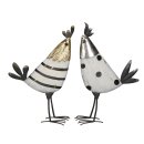 dekorative große Dekofigur Huhn oder Hahn Metall weiß schwarz mit silber oder gold shabby Optik 2 Motive zur Auswahl