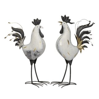 dekorative große Dekofigur Huhn oder Hahn Metall weiß schwarz mit silber oder gold shabby Optik 2 Motive zur Auswahl