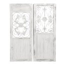 dekorative Wanddeko Wandobjekt aus Holz mit schnörkeligem Metallgitter shabby weiß im Landhausstil