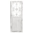 dekorative Wanddeko Wandobjekt aus Holz mit schnörkeligem Metallgitter shabby weiß im Landhausstil