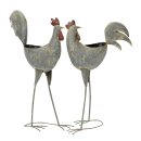 dekorative Gartendeko als Hahn und Huhn zum bepflanzen Metall grau shabby Optik