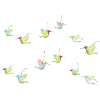 dekorativer Deko-Anhänger federleichter Baumanhänger als farbenfroher Colibri aus Metall in verschiedenen Farben im 2-er Set